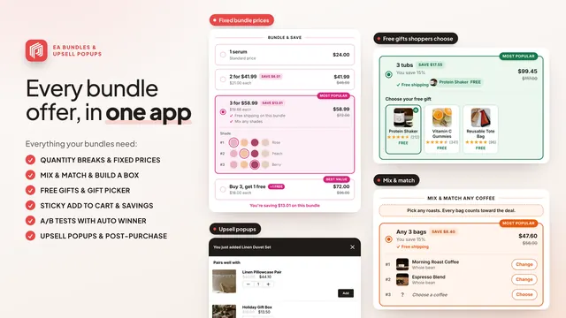Bundle offers app: price bars, free gifts, popups and A/B tests